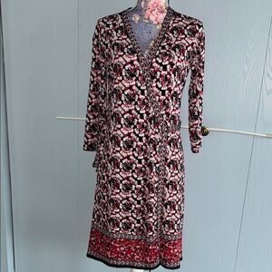 Max Studio Black and Red Floral Long Sleeve Dress